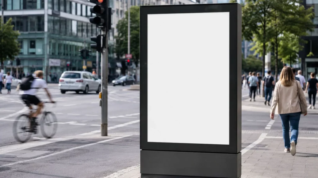 Plakatwerbung an einem gut sichtbaren innerstädtischen Standort als Beispiel für die Standortwahl