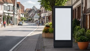 Digitales Werbedisplay an einer Kleinstadt-Hauptstraße als Beispiel für digitale Außenwerbung in Kleinstädten